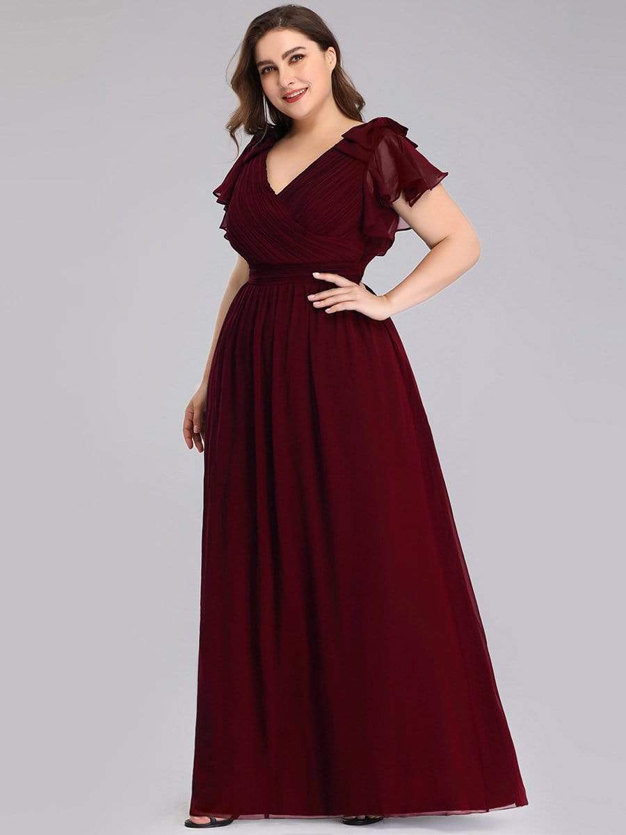 Evening Dress Plus Size Chiffon Maxi V Neck with Ruffles Sleeves Ever Pretty UK