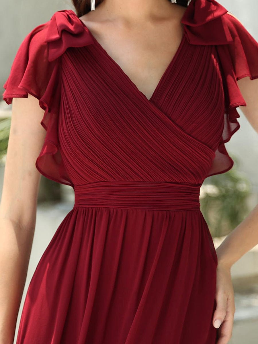 Custom Size Ruffles Sleeves Evening Dress #color_Burgundy