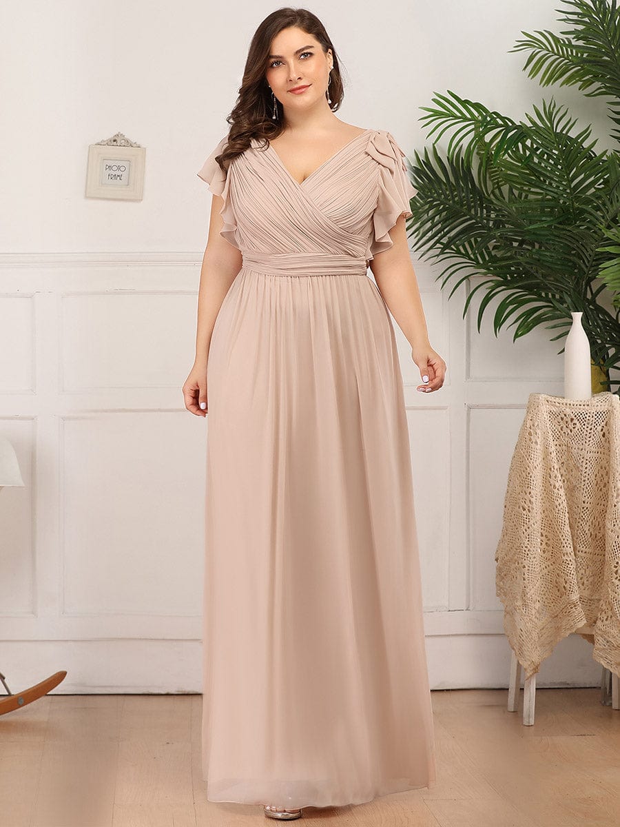 Custom Size Ruffles Sleeves Evening Dress #color_Blush