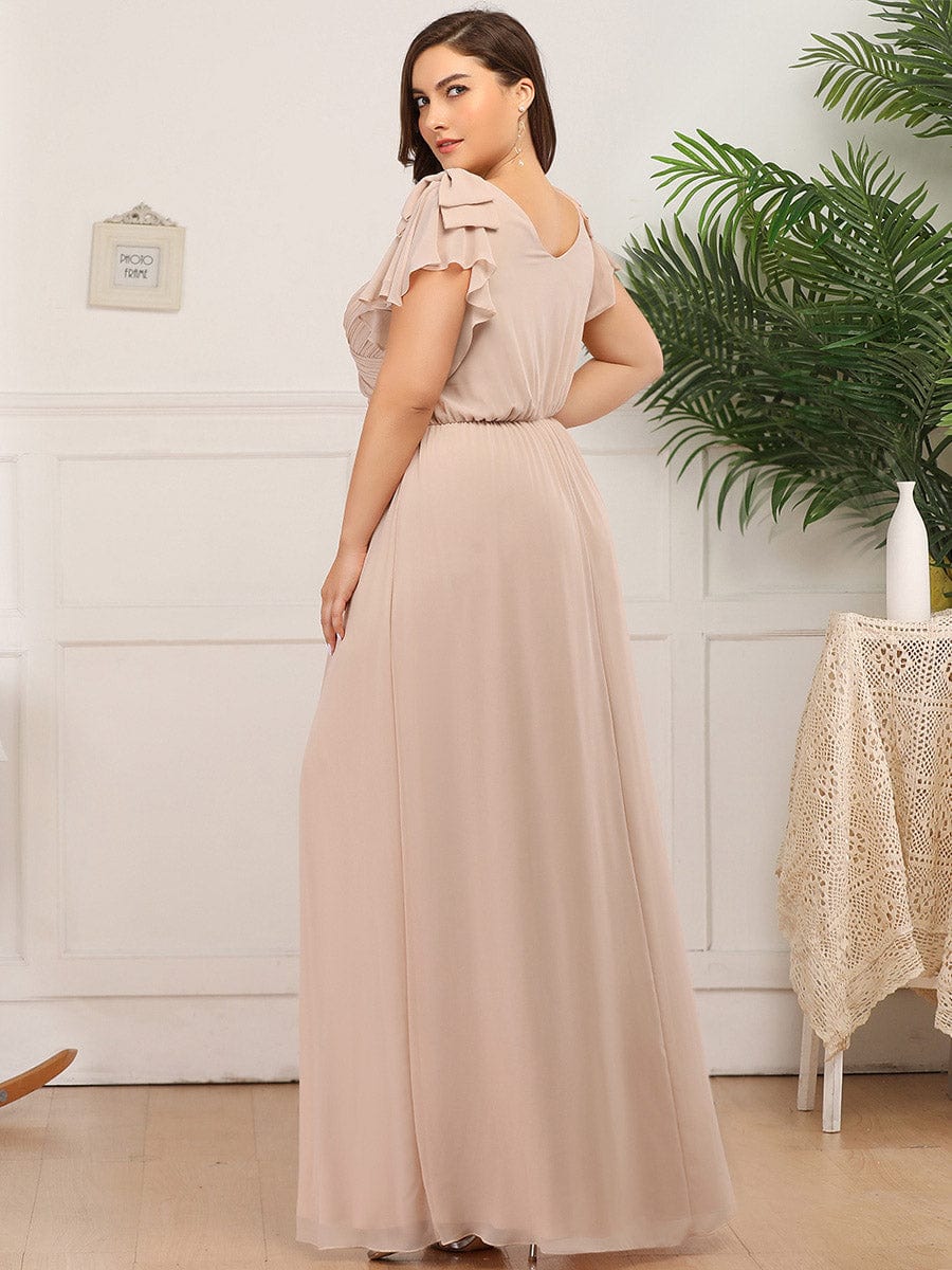 Custom Size Ruffles Sleeves Evening Dress #color_Blush