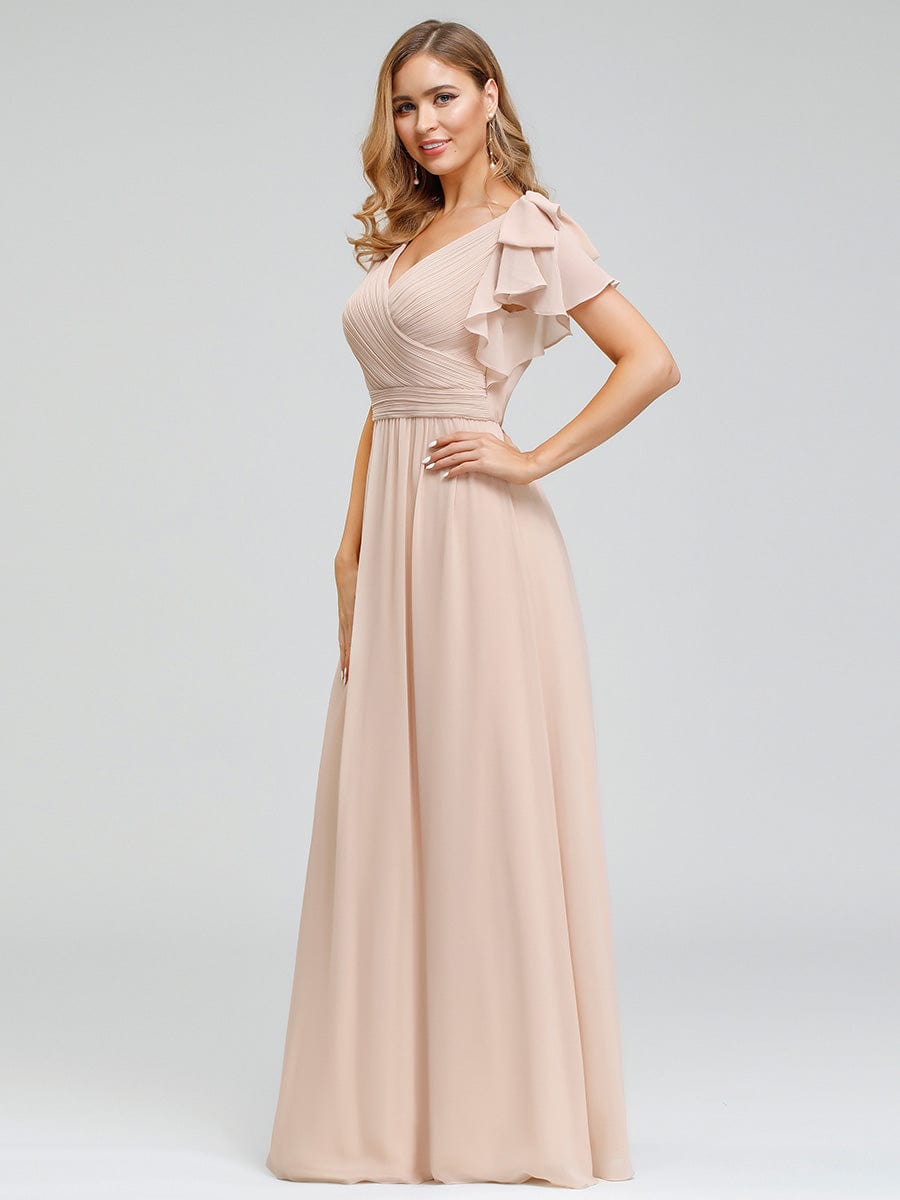 Custom Size Ruffles Sleeves Evening Dress #color_Blush