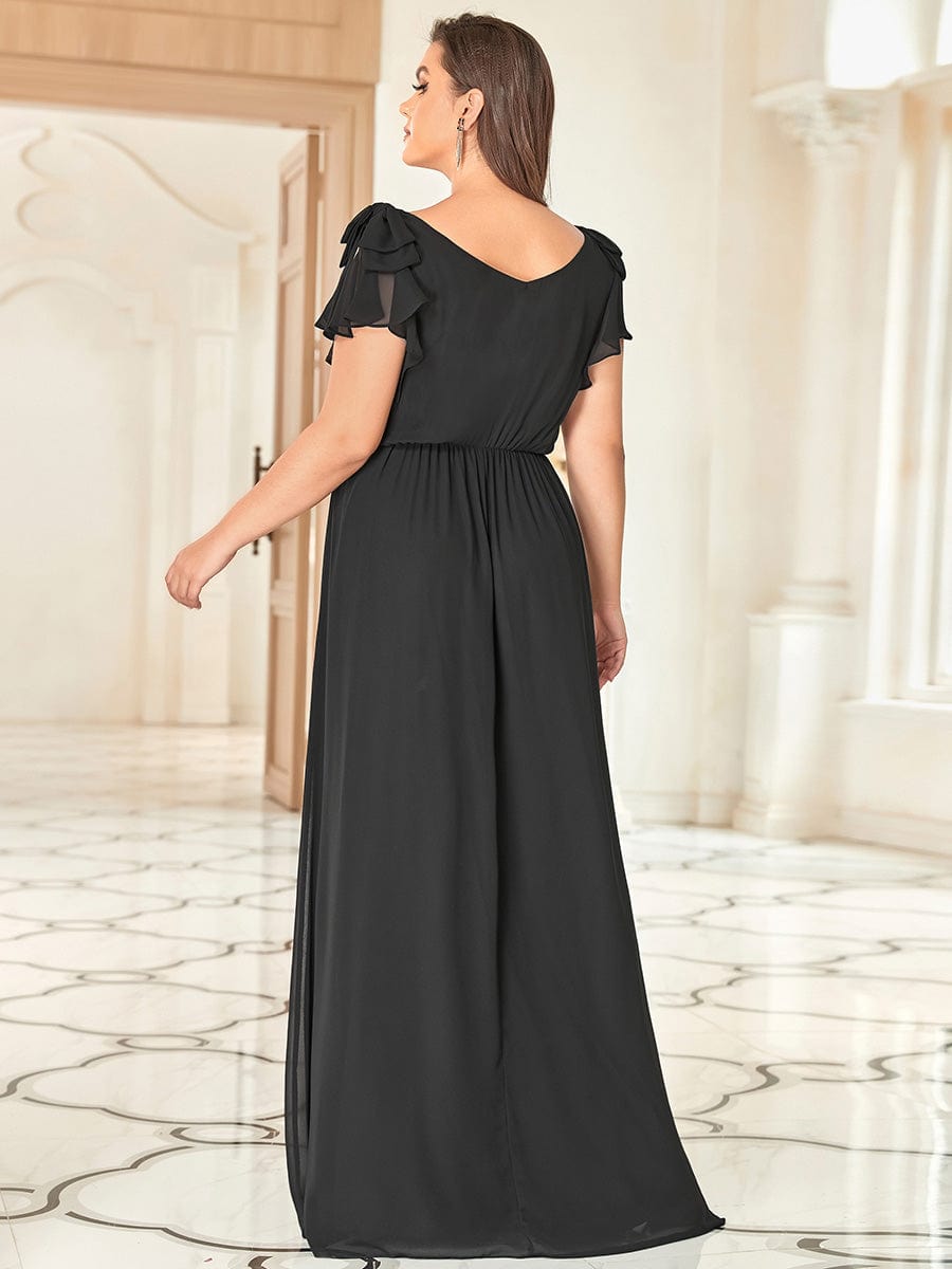 Custom Size Ruffles Sleeves Evening Dress #color_Black