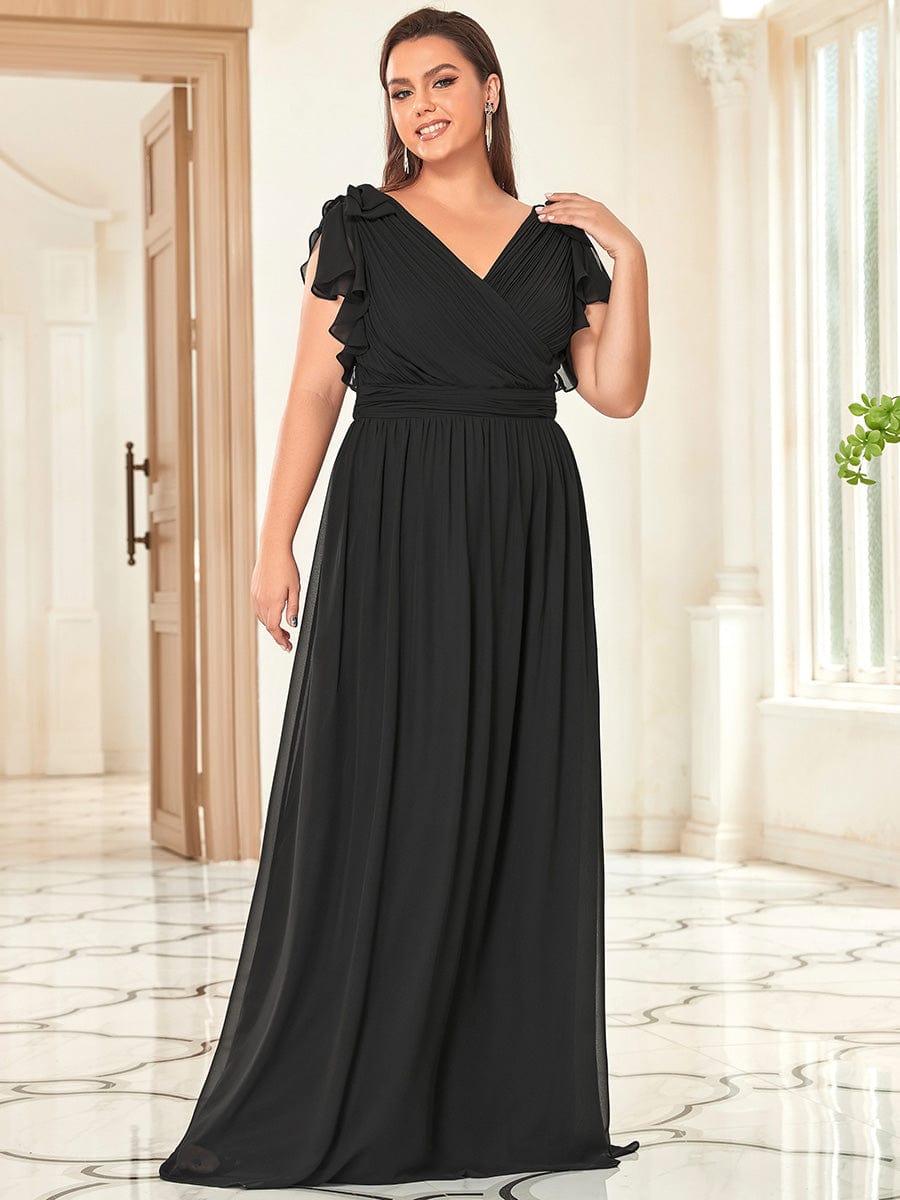 Custom Size Ruffles Sleeves Evening Dress #color_Black