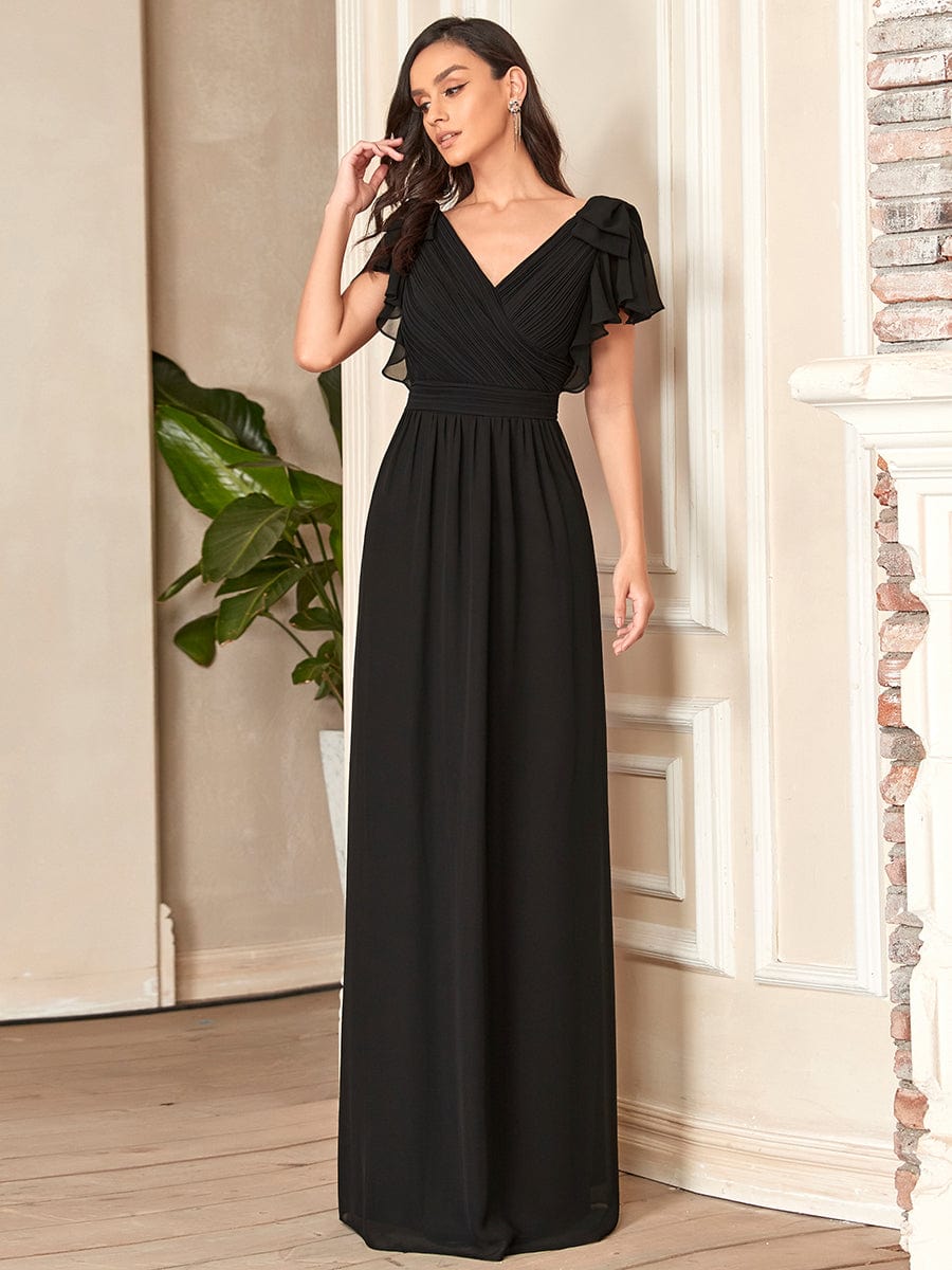 Custom Size Ruffles Sleeves Evening Dress #color_Black