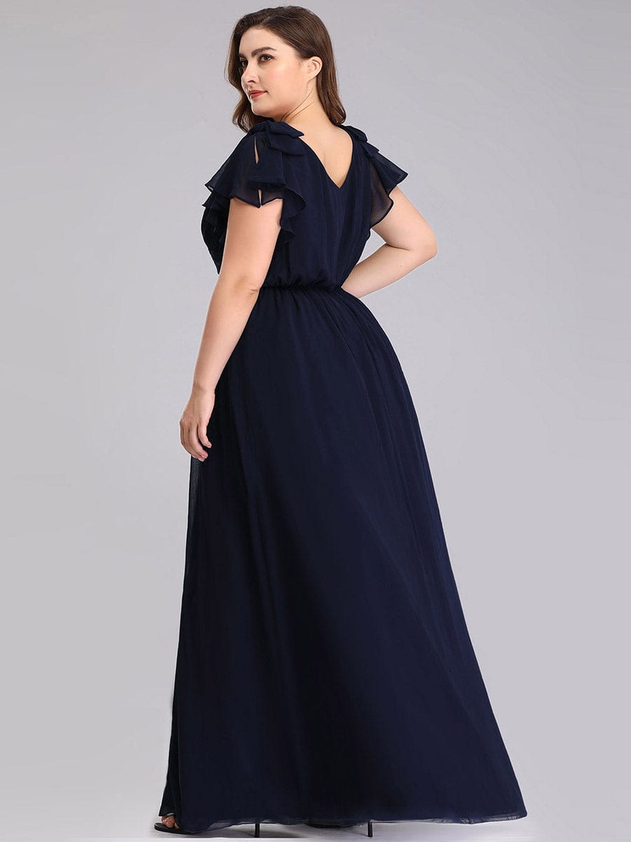 Custom Size Ruffles Sleeves Evening Dress #color_Navy Blue