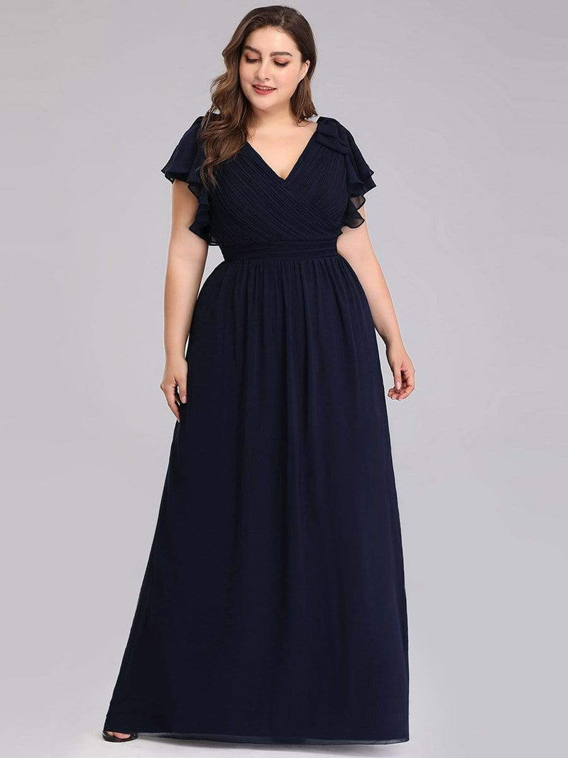 Evening Dress Plus Size Chiffon Maxi V-Neck with Ruffles Sleeves - Ever ...