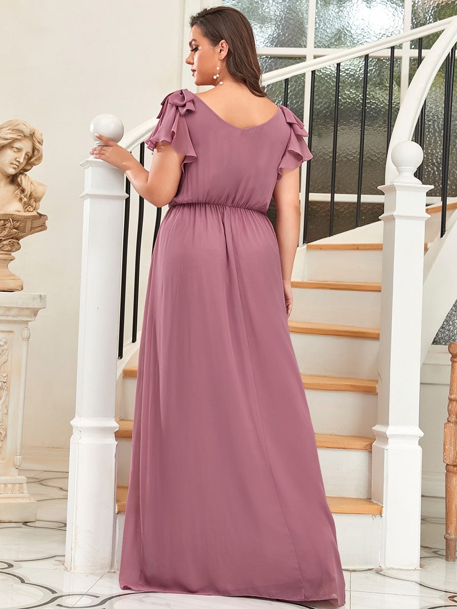 Custom Size Ruffles Sleeves Evening Dress #color_Purple Orchid