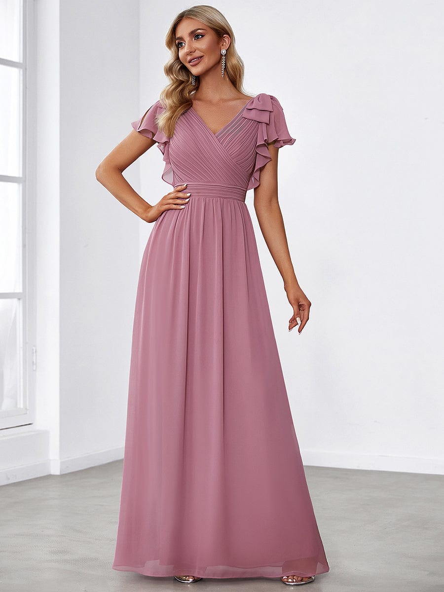 Custom Size Ruffles Sleeves Evening Dress #color_Purple Orchid