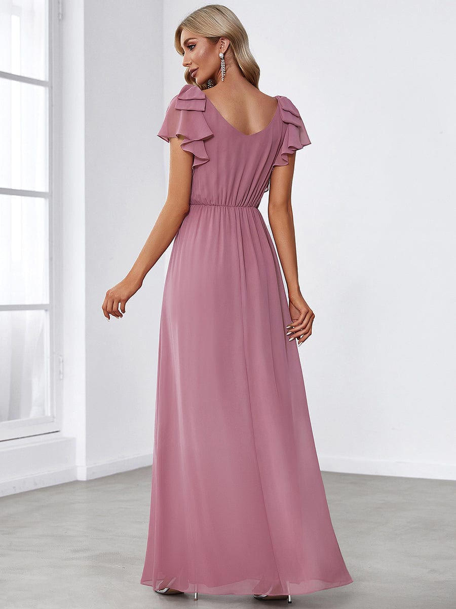 Custom Size Ruffles Sleeves Evening Dress #color_Purple Orchid