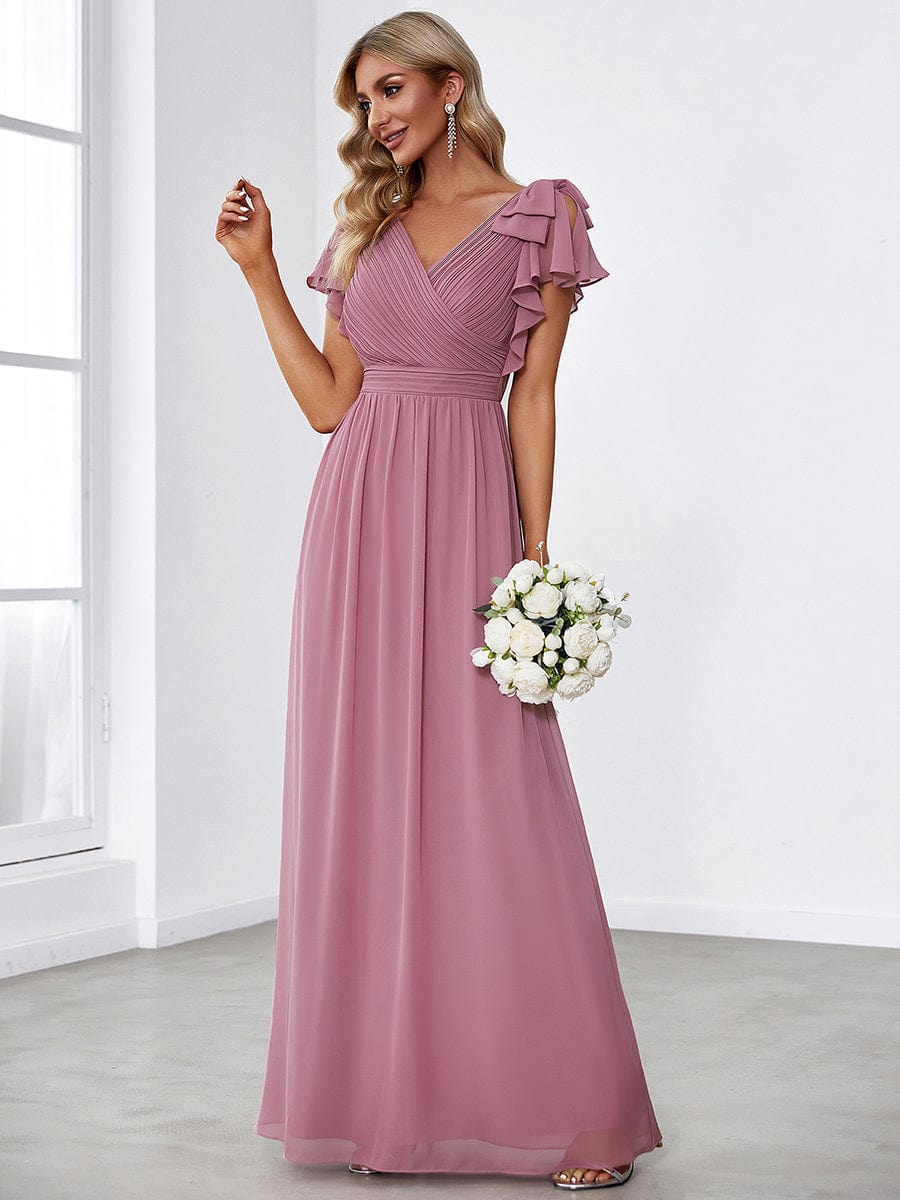 Custom Size Ruffles Sleeves Evening Dress #color_Purple Orchid