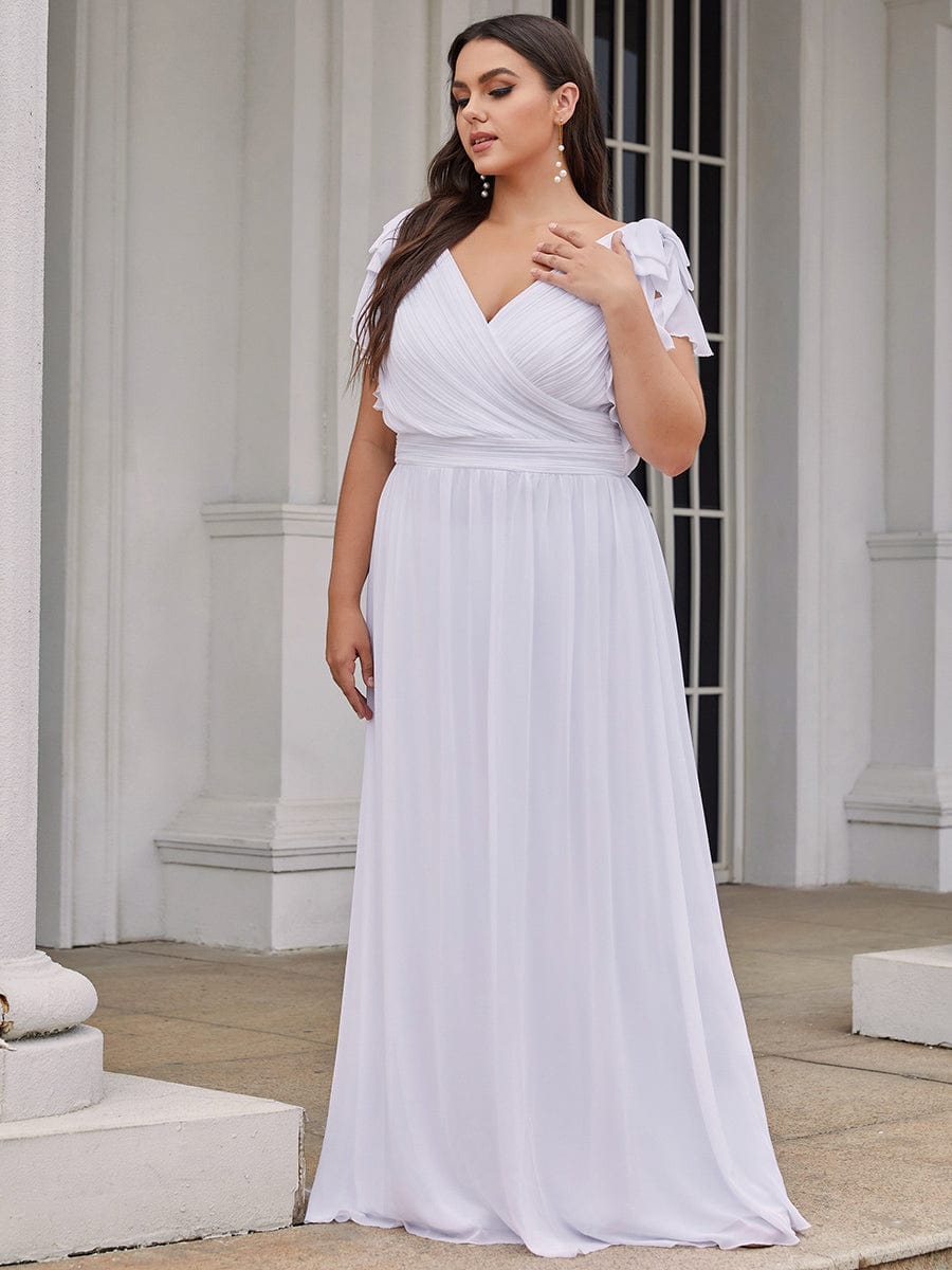 Custom Size Ruffles Sleeves Evening Dress #color_White