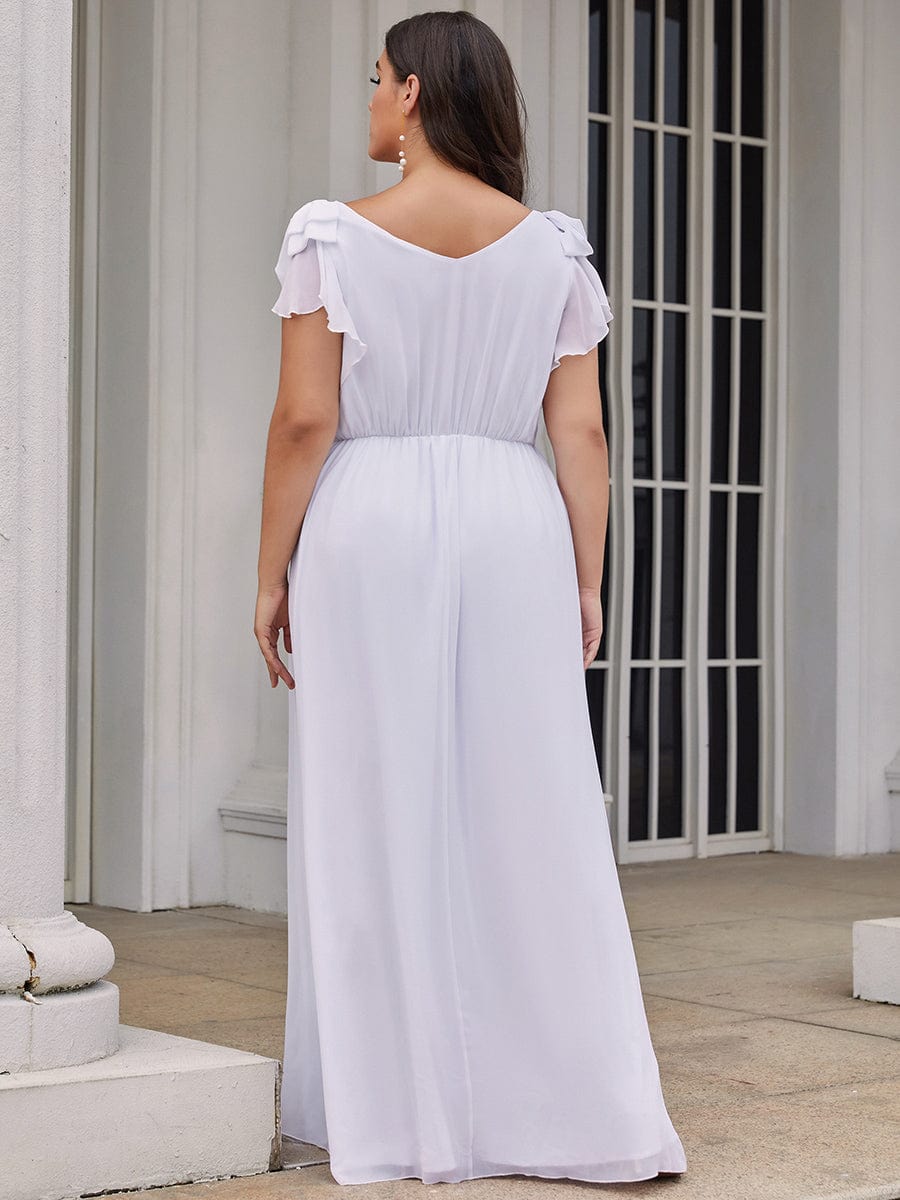 Custom Size Ruffles Sleeves Evening Dress #color_White