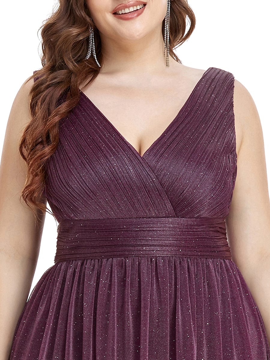 Double V Neck Maxi Long Plus Size Sparkly Evening Dresses for Party #color_Dark Purple