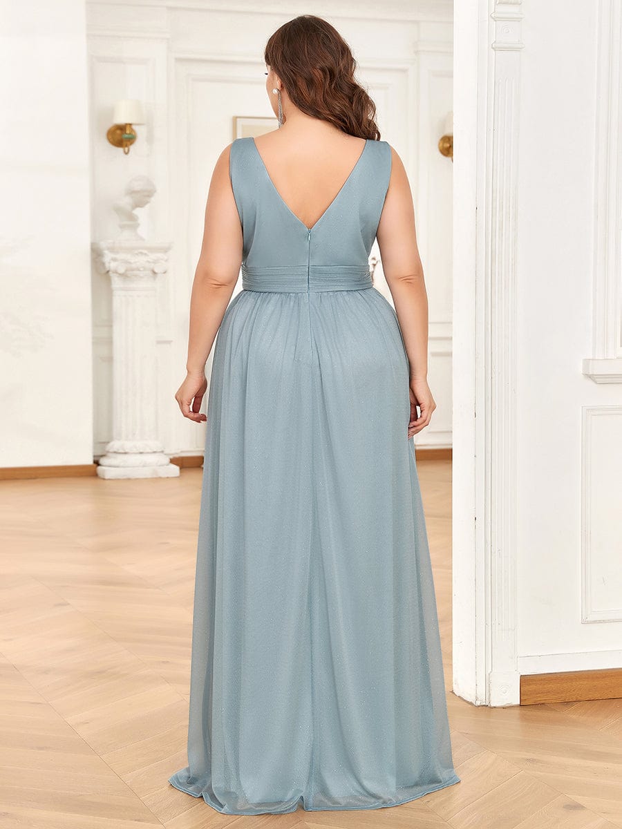 Maxi Double V Neck Floor Length Sparkly Wedding Guest Dress #color_Mist