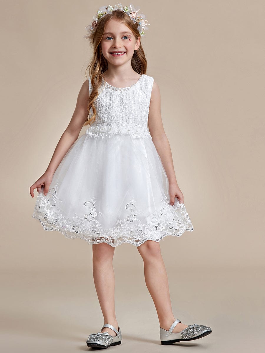 Lace Applique Beaded Flower Girl Dress With Back Bow Knot Ever Pretty UK