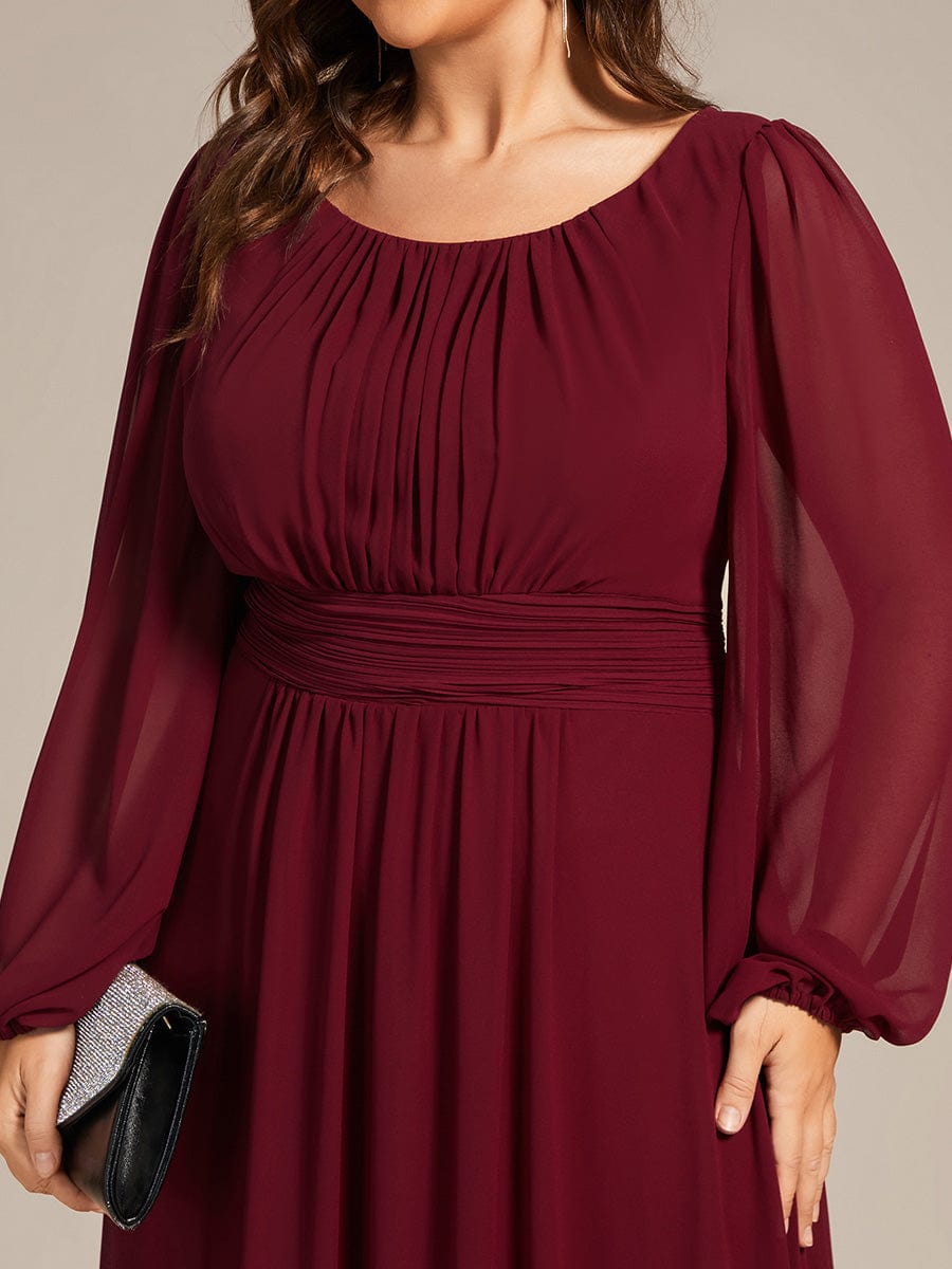 Custom Size See-Througth Puff Sleeve Chiffon Bridesmaid Dress #color_Burgundy